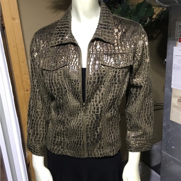 Ruby Rd Zip Up Brown & Gold Blazer - Picture 9 of 16